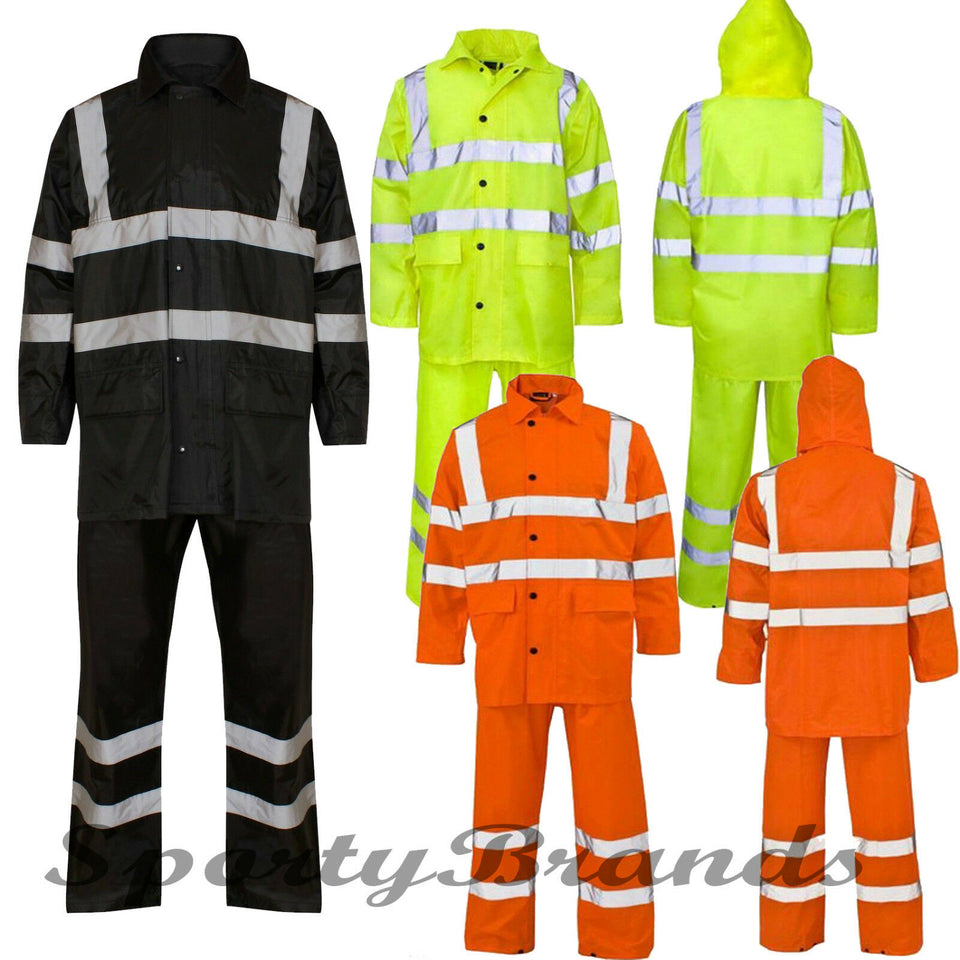 Hi Viz High Visibility Waterproof Work Bottom Top Yellow Orange Jacket Rain Suit