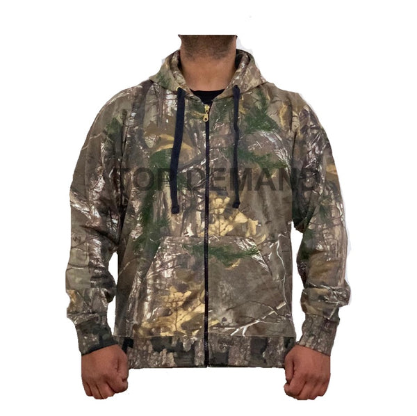 This is jungle print camouflage full zip hoody